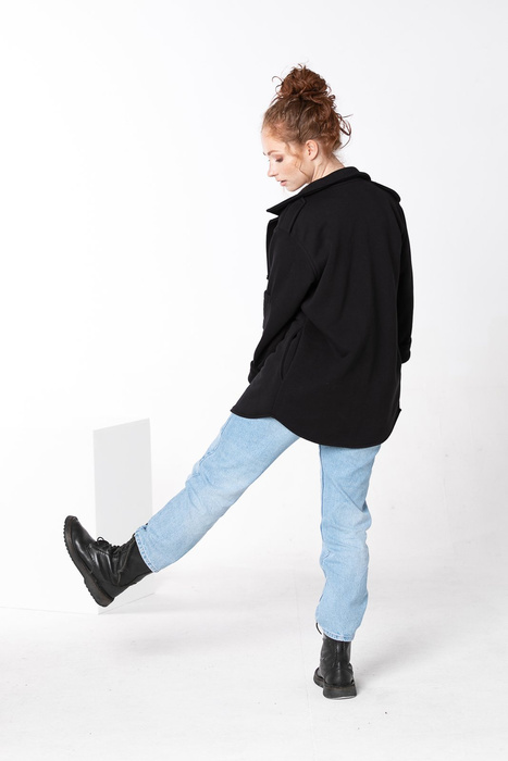 Koszula, marynarka damska, bluza czarna damska długa z kołnierzem, czarna dzianina polska , polski produkt