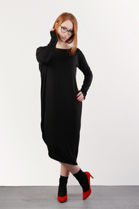 Sukienka Maxi, czarna asymetryczna, czarna luźna sukienka 