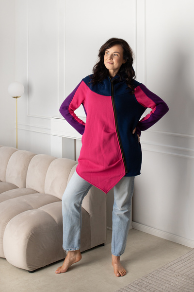 długa bluza kolorowa, asymetryczna, płaszczyk bawełniany kolorowy