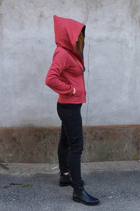 Bluza bawełniana, niestandardowe rozmiary, ramoneska damska , cyber kaptur, krótka bluza malinowa, skośny zamek