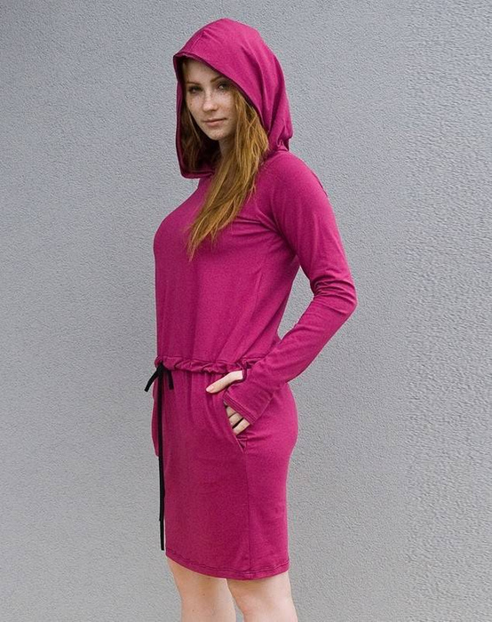 Sukienka damska z kapturem,sukienka długi rękaw, sportowa sukienka