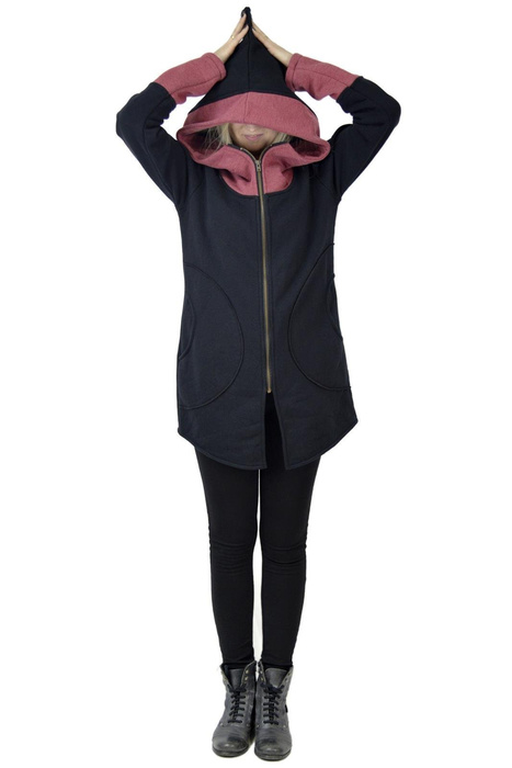 Damska Bluza, Czarna Bluza damska , Długa Bluza z kieszeniami , Bluza z kapturem, Odzież Plus Size, CyberPank, Manufaktura