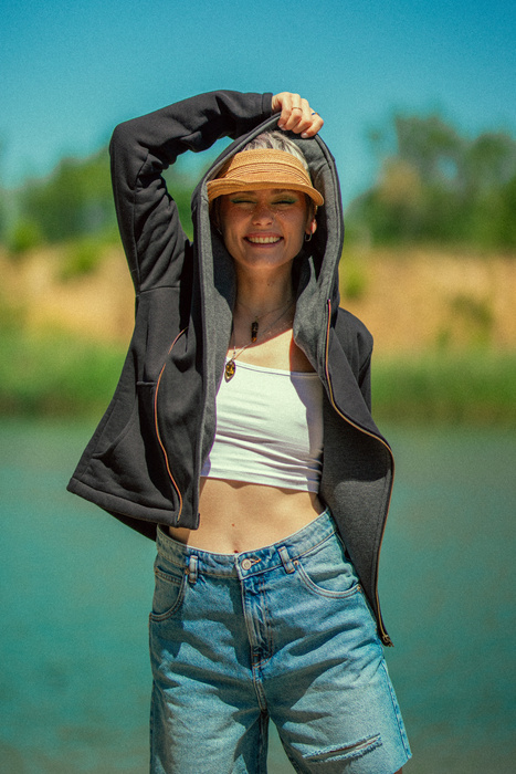 Bluza bawełniana, boho bluza z kapturem, Polska marka, kurtka ramoneska czarna bawełniana