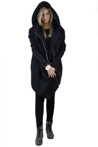 Bluza z kapturem, Szyta na twoja miarę, bluza płaszcz czarny asymetryczny , gotyk styl, długa bluza z kapturem damska Polska bawełna