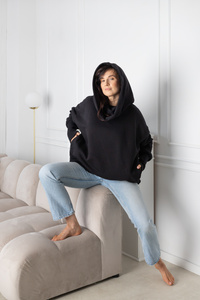 Bluza luźna wygodna z kieszeniami, czarna bluza . duże rozmiary , bluza z kapturem
