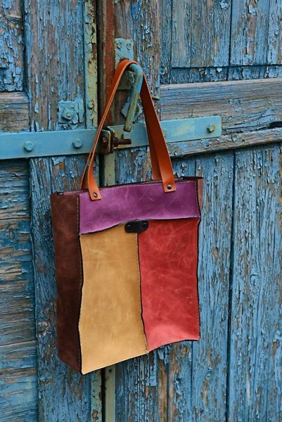 Torebka skórzana ręcznie robiona, kolorowa torba skórzana