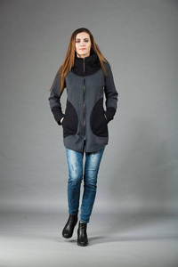 Szara bluza na zamek, Długa bluza, Odzież Plus Size, Bluza z długim rękawem, Manufaktura