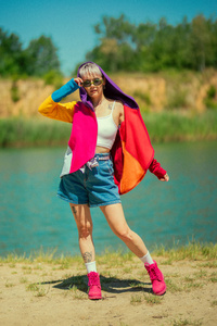 Asymetryczna bluza damska, bawełniana krótka bluza kolorowa , kurtka kolorowa