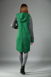 Płaszcz zielony, damska długa bluza, bluza na zamek, Polski produkt