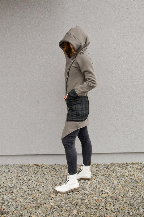 Bluza Ragini Long, Bluza z kapturem na zamek, długa bluza . Polski projektant