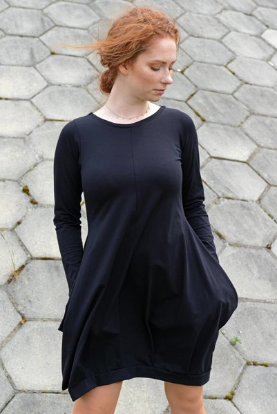 Sukienka bombka bawełniana, mała czarna lużna sukienka