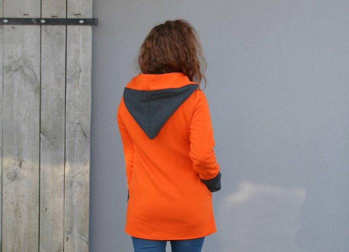 Pomarańczowa bluza na zamek, Długa bluza, Odzież Plus Size,