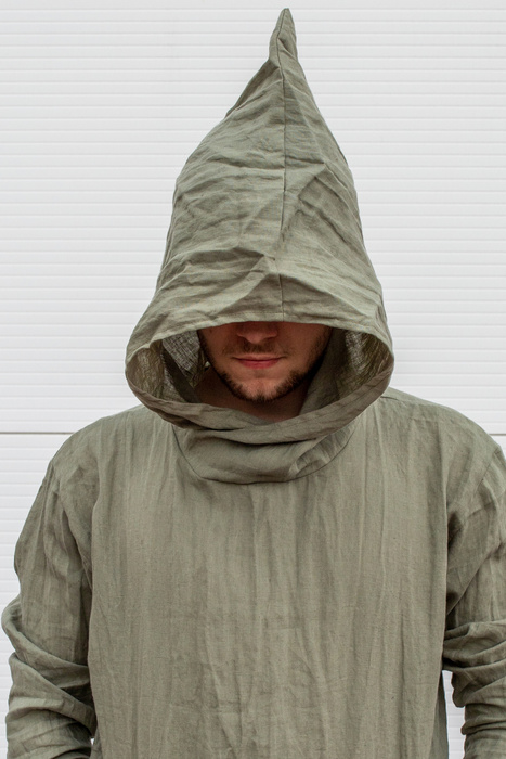 Tunika męska lniana z kapturem Polska produkcja , lniana bluza męska, męska tunika , kangurek męski z lnu , koszula męska na lato z lnu , polski projektant