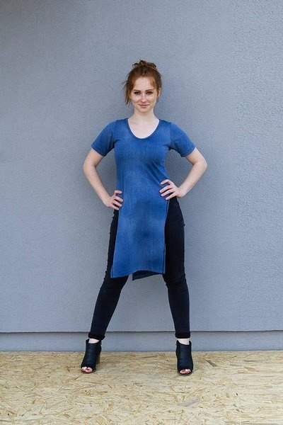 Tunika damska, asymetryczna tunika , bluzka długa z krótkim rękawem