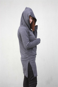 Bluza długa z kapturem w szpic , szara długa tunika kangurek, bluza z kieszenią 