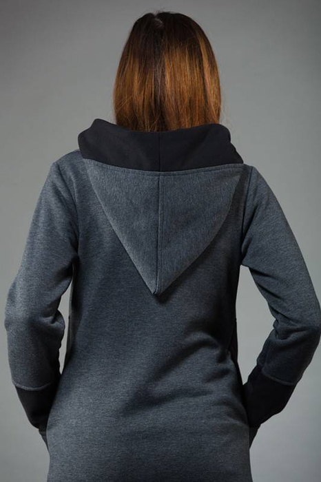 Szara bluza na zamek, Długa bluza, Odzież Plus Size, Bluza z długim rękawem, Manufaktura