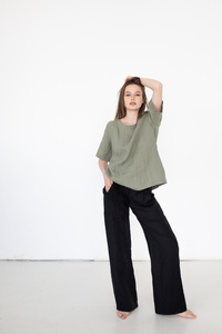 koszulka bluzka lniana , polski len, , polska marka, luźna lniana tunika damska