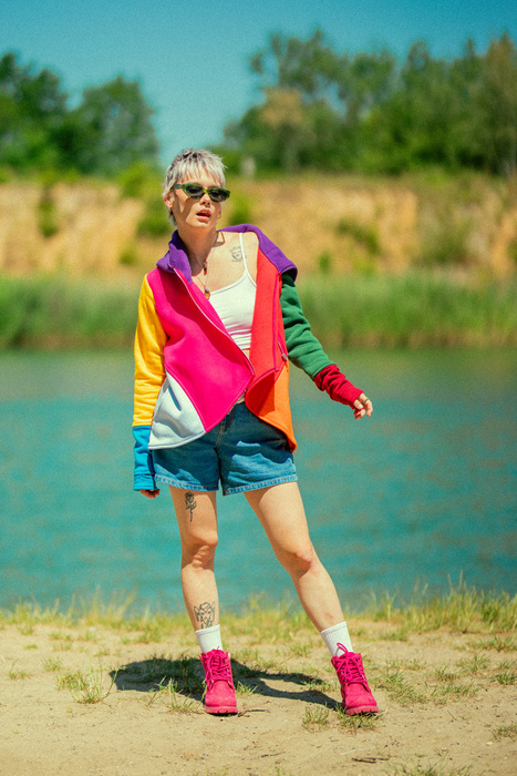 Asymetryczna bluza damska, bawełniana krótka bluza kolorowa , kurtka kolorowa