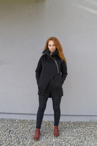 Bluza  asmyczna czarna, czarna bawełana bluza na zamek ze stójką 