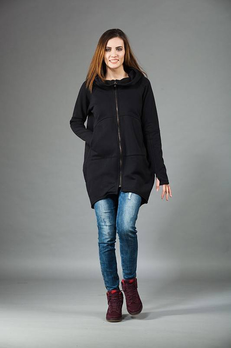 Bluza na zamek, Handmade, Ciepła bluza dłuższy tył, szerokie biodra