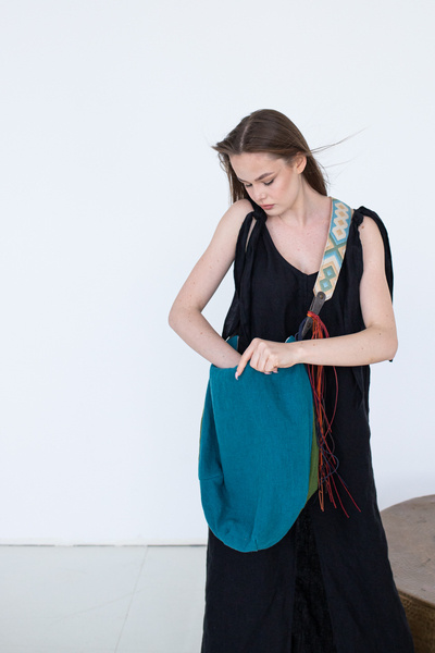 torba worek lniany boho hipi , worek torba lniana, torebka z lnu polskiego kolorowa lniana torba plażowa, orientalna torba