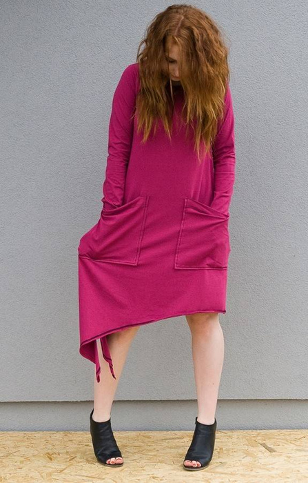 sukienka rozkloszowana luźna z kieszeniami, sukienka asymetryczna