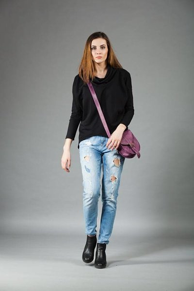 Bluza nietoperz, krótka bluza bawełniana,  bluza z kominem