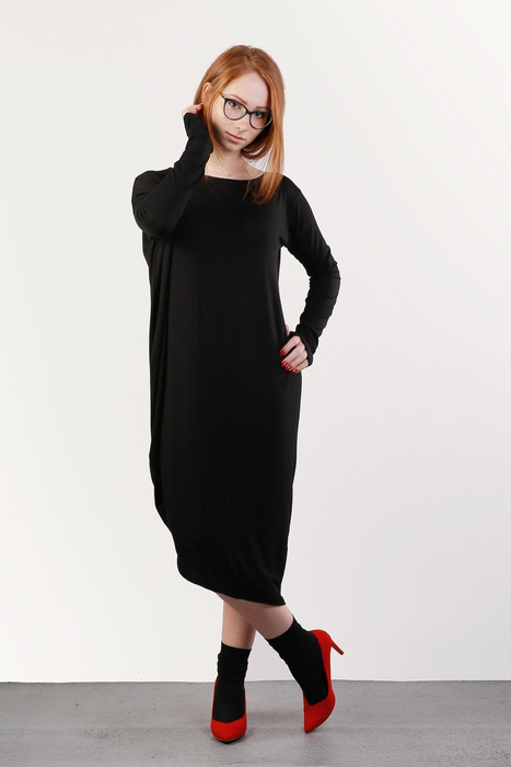 Sukienka Maxi, czarna asymetryczna, czarna luźna sukienka