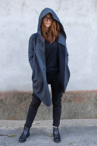 Bluza damska , bluza asymetryczna z zamkiem na skos, duży kaptur, duże rozmiary, bawełniany płaszcz