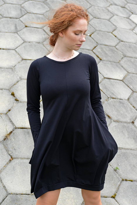 Sukienka bombka bawełniana, mała czarna lużna sukienka