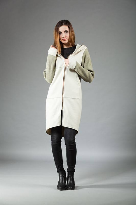 Płaszczyk długi bawełniany , kremowy płaszcz bluza damska długa