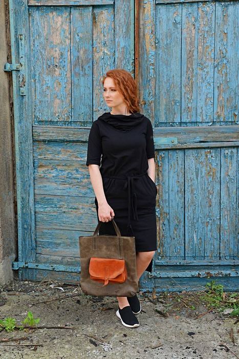 Sukienka czarna bawełniana, asymetryczna mała czarna , sukienka z kapturem