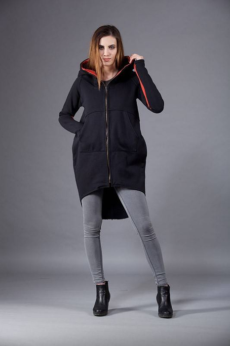 bluza czarna płaszcz klapsydra, długa bluza damska