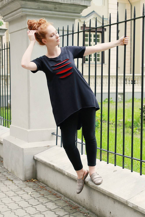 tunika czarna asymetryczna, luźna, długa bluzka