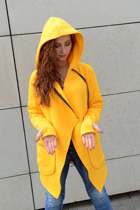 Żółta bluza z kapturem damska, Bluza z kapturem, Asymetryczna bluza,