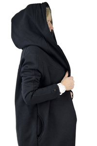 Bluza z kapturem, Szyta na twoja miarę, bluza płaszcz czarny asymetryczny , gotyk styl, długa bluza z kapturem damska Polska bawełna