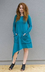 Sukienka letnia rozkloszowana, turkusowa sukienka asymetryczna