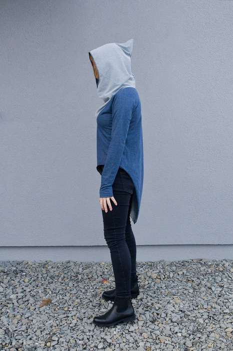 Sweter damski, bluza tunika damska asymetryczna z kapturem