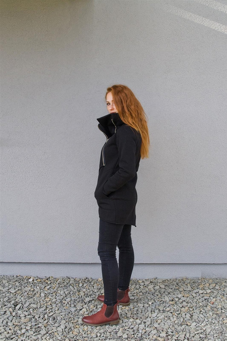 Bluza asmyczna czarna, czarna bawełana bluza na zamek ze stójką