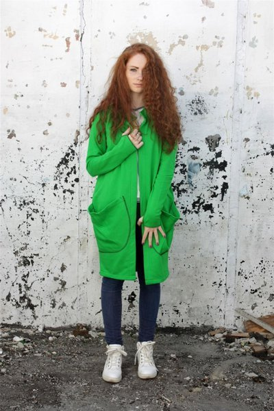 Bluza damska zielona , luźne wdzianko damskie, długa bluza bawełniana, narzutka, kardigan