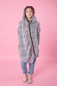 Płaszcz wełniany, Płaszcz z kapturem, Odzież Plus Size, Płaszcz asymetryczny, Odzież wełniana, Szary płaszcz, Płaszcz z kapturem, Płaszcz zimowy