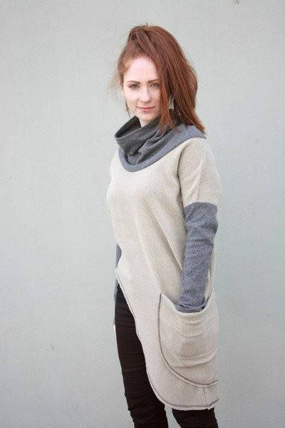 Sweter damski asymetryczny , luźny sweter damski , damska tunika swetrowa