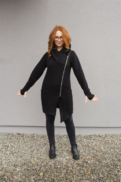 Bluza czarna na azmek, Bluza z kapturem, długi płaszcz asymetryczny