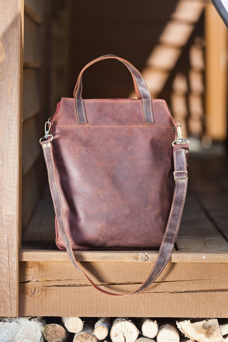 Torba skórzana, Ręcznie wykonana, brązowa torebka damska