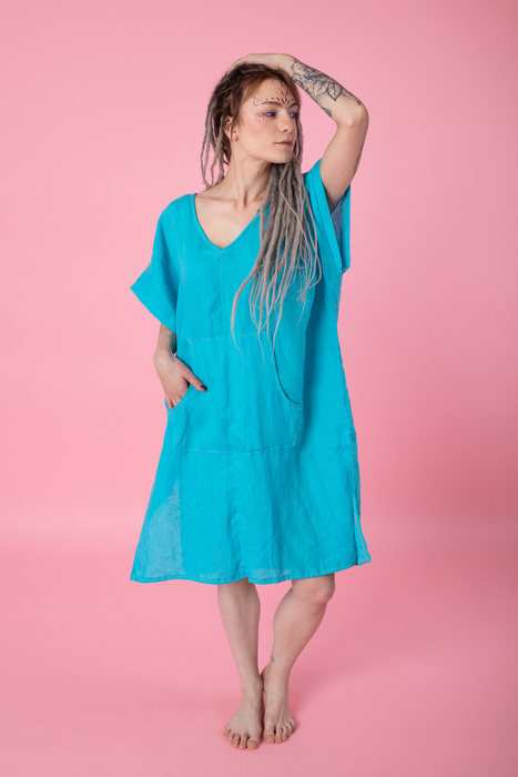 Sukienka plazowa, tunika lniana luźna.polski len, polska produkcja, polski producent, sukienka luźna z lnu