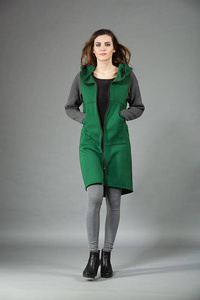 Płaszcz zielony, damska długa bluza, bluza na zamek, Polski produkt