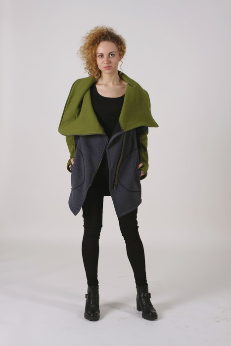 Bluza zapinana na skos , duża stójka , bluza damska na zamek , kurtka damska szara