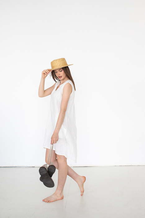 Sukienka lniana , len polski, manufaktura, sukienka z lnu , luźna jasna lniana sukienka polski projektant