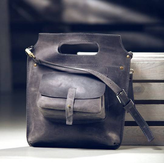 Torebka skórzana ręcznie robiona, torebka damska crossbody, torebka na ramię , szara torba
