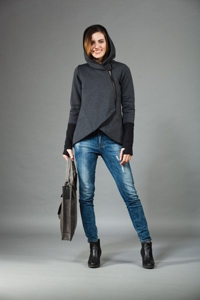 Bluza z kapturem Basa, futurystyczna odzież, asymetryczna bluza z kapturem, damska kurtka z kapturem, odzież Cyberpunk, kurtka sweterkowa,